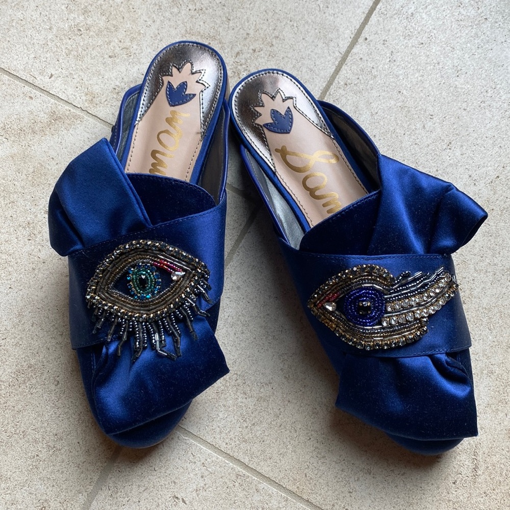 Sam Edelman, Navy Satin Mules, size 9